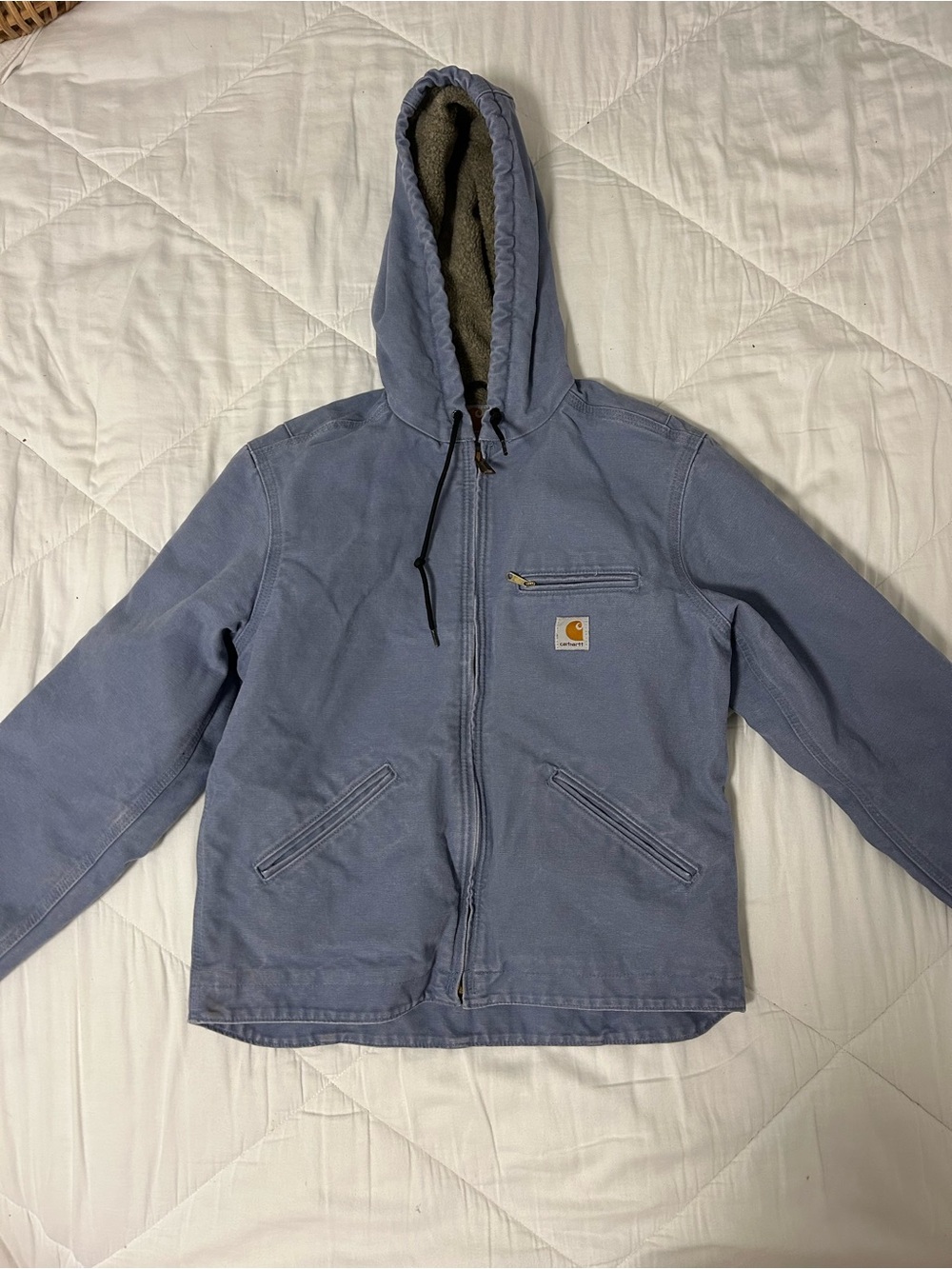 CARHARTT WJ141 Women’s Small Blue Sandstone Duck Sherpa Lined Sierra Jacket Hood